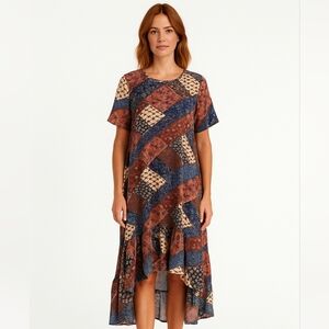 Melloday Patchwork Boho Hippie Casual Mini Dress Size Large